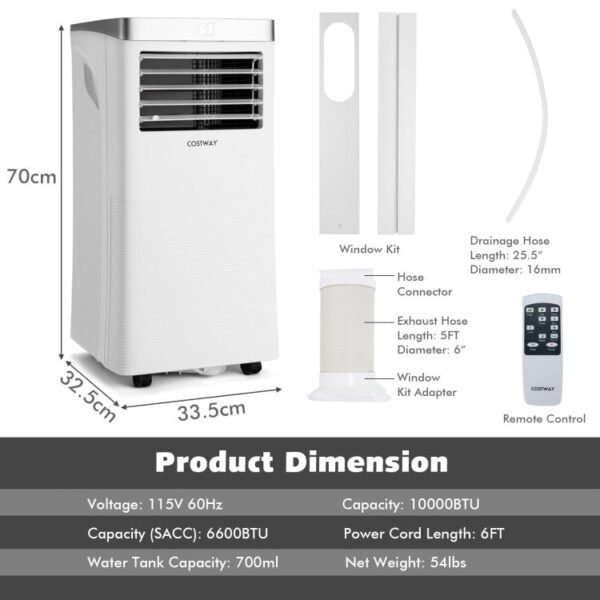 10000BTU_3-in-1_Portable_Air_Conditioner_with_Remote_Control_White_Size-3 10000 BTU(Ashrae) 3-in-1 Portable Air Conditioner with Remote Control