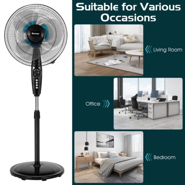 10_392_42 16 Inches Adjustable Height Fan with Quiet Oscillating Stand for Home and Office