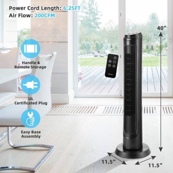 10_473_7 40 Inch Tower Fan with Remote 75˚ Oscillating Fan with 3 Wind Modes and 4 Wind Speeds
