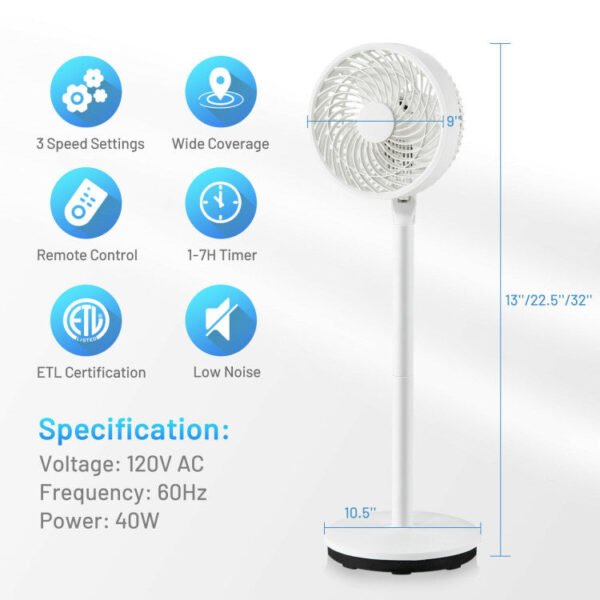 10_475_6 9 Inch Portable Oscillating Pedestal Floor Fan with Adjustable Heights and Speeds
