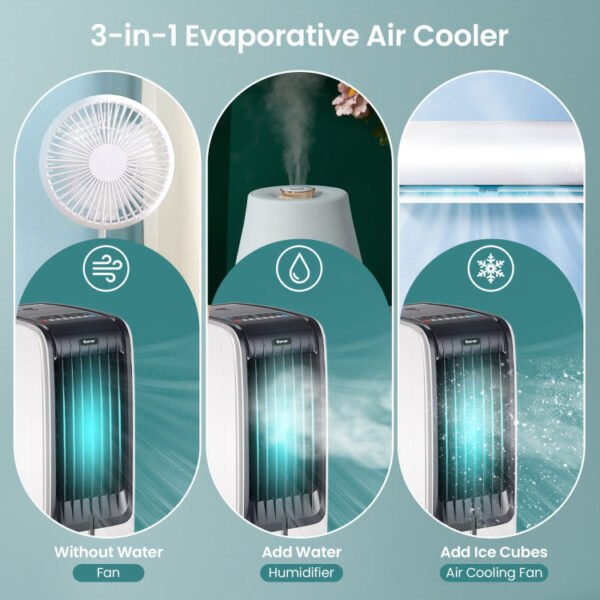 11_409_38 110V Portable Cooling Evaporative Fan with 3-Speed and 8H Timer Function