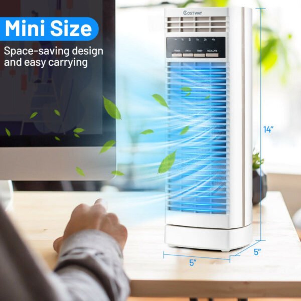 2_589_50 14 Inch Mini Oscillating Tower Fan Electric Desk Fan with 3 Speed and Timer