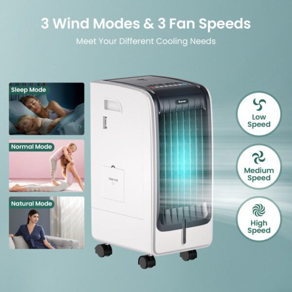2_661_16 110V Portable Cooling Evaporative Fan with 3-Speed and 8H Timer Function