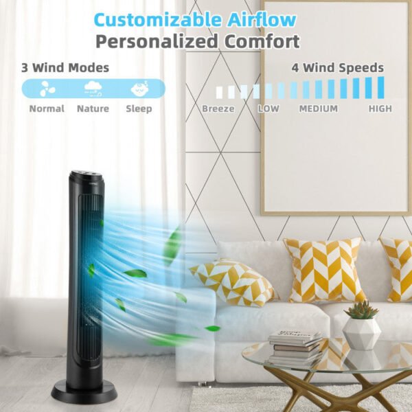 2_666_9 40 Inch Tower Fan with Remote 75˚ Oscillating Fan with 3 Wind Modes and 4 Wind Speeds
