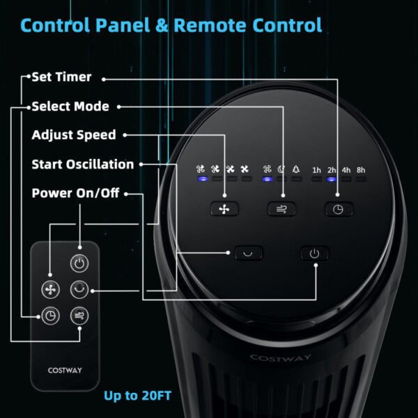 4_644_9 40 Inch Tower Fan with Remote 75˚ Oscillating Fan with 3 Wind Modes and 4 Wind Speeds