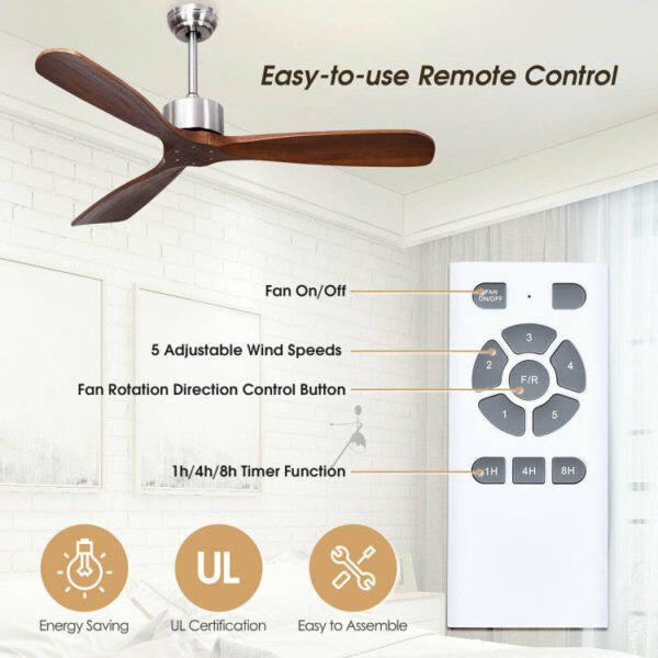 5_242_133 52 Inch Modern Brushed Nickel Finish Ceiling Fan with Remote Control