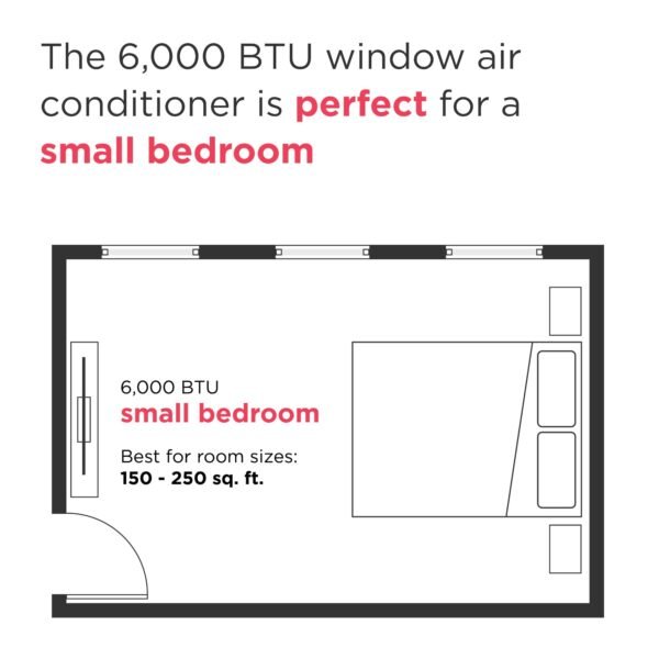 61ZitpEMnUL 6,000 BTU Window Air Conditioner with Remote Control, Cools Up to 250 Sq. Ft., Quiet Operation, Eco Mode
