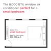 8,000 BTU Smart Window Air Conditioner with Wi-Fi, Cools Up to 350 Sq. Ft., Remote Control, Quiet Operation