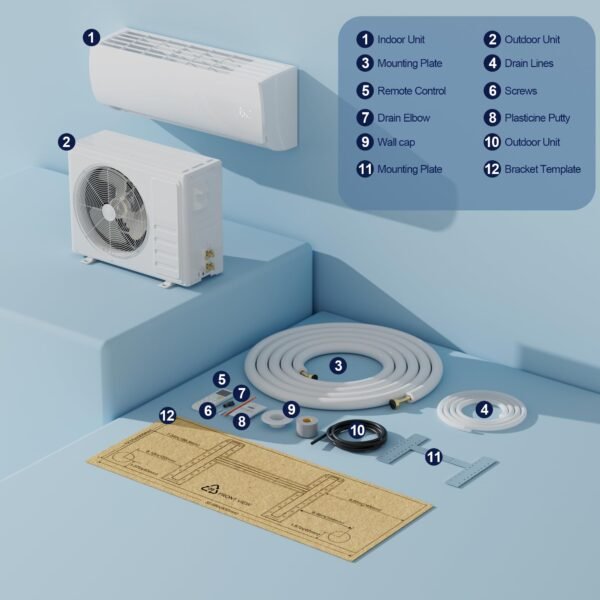 71zn6WU5dIL 9000 BTU Mini Split AC/Heating System,19 SEER2 110/120V Energy Efficient Ductless Inverter System,Cools Up