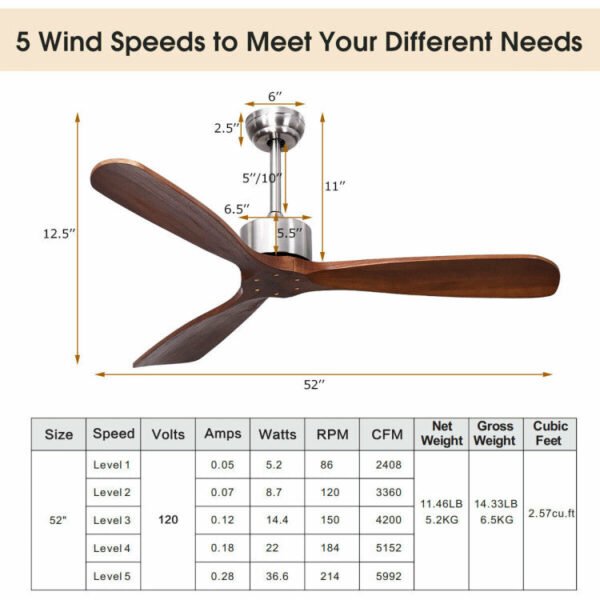 7_227_64 52 Inch Modern Brushed Nickel Finish Ceiling Fan with Remote Control