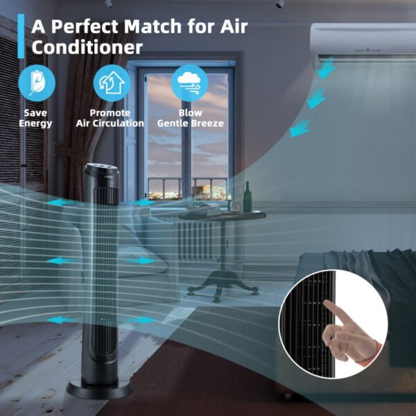 7_607_10 40 Inch Tower Fan with Remote 75˚ Oscillating Fan with 3 Wind Modes and 4 Wind Speeds