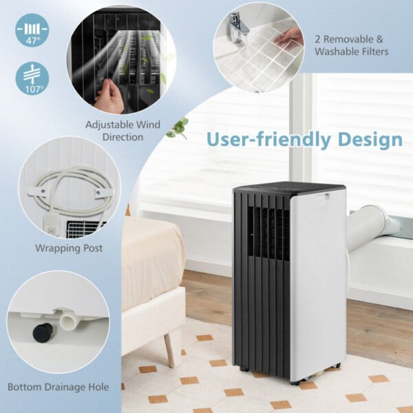 8000_BTU_Portable_Air_Conditioner_Black_and_White_47-9 10000 BTU(Ashrae) Portable Air Conditioner Cools 350 Sq.Ft with Dehumidifier
