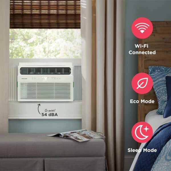 8,000 BTU Smart Window Air Conditioner with Wi-Fi, Cools Up to 350 Sq. Ft., Remote Control, Quiet Operation