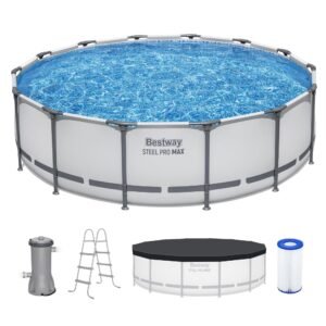 81T7q77XIAL Steel Pro MAX 20 Foot x 52 Inch Round Above Ground Swimming Pool Set Outdoor Metal Frame Family Pool with Filter Pump