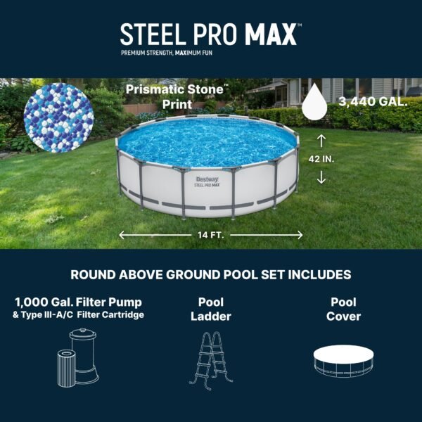 81e3rKBMYPL Steel Pro MAX 20 Foot x 52 Inch Round Above Ground Swimming Pool Set Outdoor Metal Frame Family Pool with Filter Pump