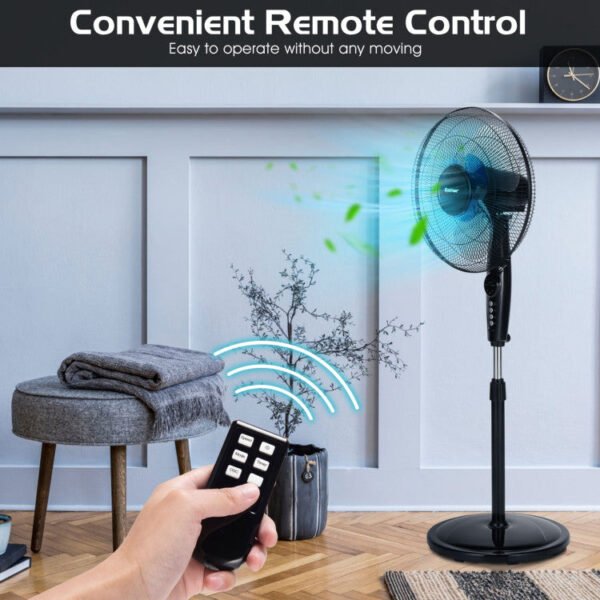 8_486_56 16 Inches Adjustable Height Fan with Quiet Oscillating Stand for Home and Office