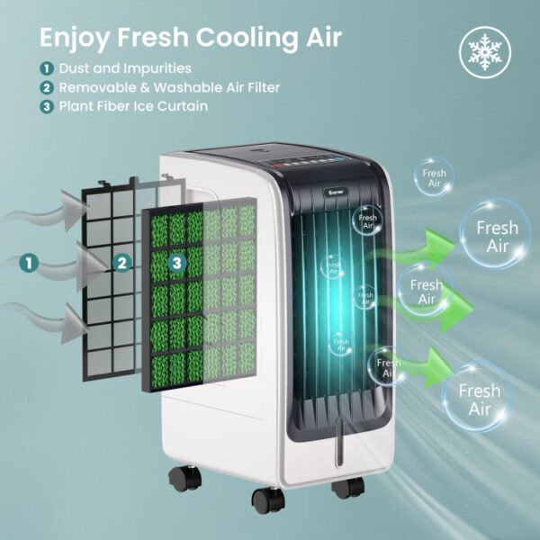 8_574_14 110V Portable Cooling Evaporative Fan with 3-Speed and 8H Timer Function