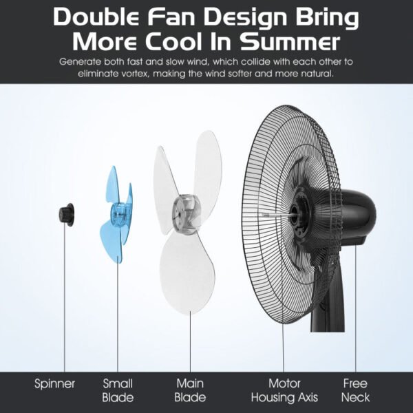 9_454_118 16 Inches Adjustable Height Fan with Quiet Oscillating Stand for Home and Office