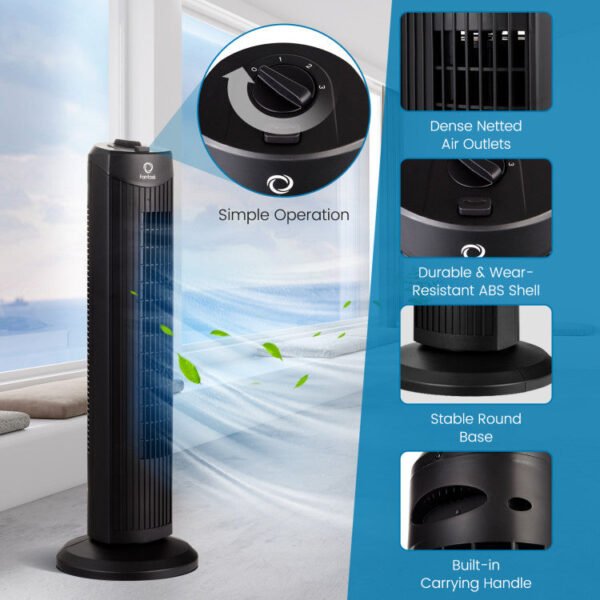 Black_35W_28_Inch_Quiet_Bladeless_Oscillating_Tower_Fan-9 35W 28 Inch Quiet Bladeless Oscillating Tower Fan