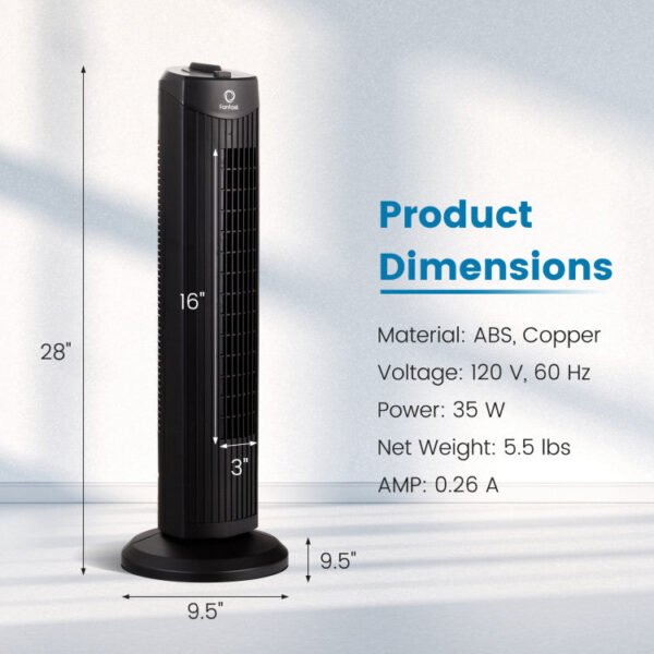 Black_35W_28_Inch_Quiet_Bladeless_Oscillating_Tower_Fan_Size-5 35W 28 Inch Quiet Bladeless Oscillating Tower Fan