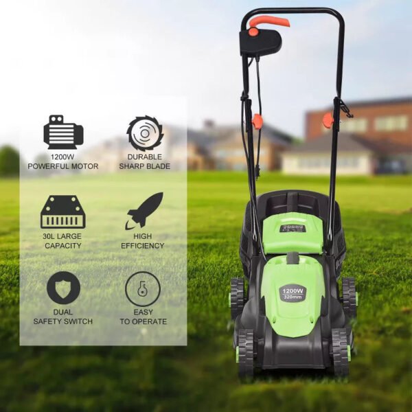13.5-Inch Electric Corded Lawn Mower 12-Amp with Adjustable Height and Grass Collector