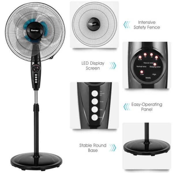 ep24830004 16 Inches Adjustable Height Fan with Quiet Oscillating Stand for Home and Office