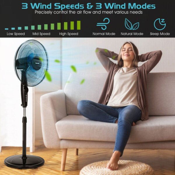 ep24830005 16 Inches Adjustable Height Fan with Quiet Oscillating Stand for Home and Office