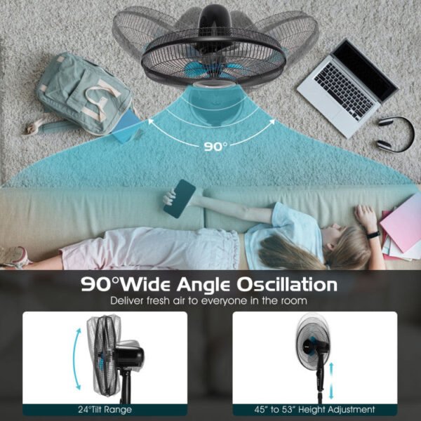 ep24830007 16 Inches Adjustable Height Fan with Quiet Oscillating Stand for Home and Office