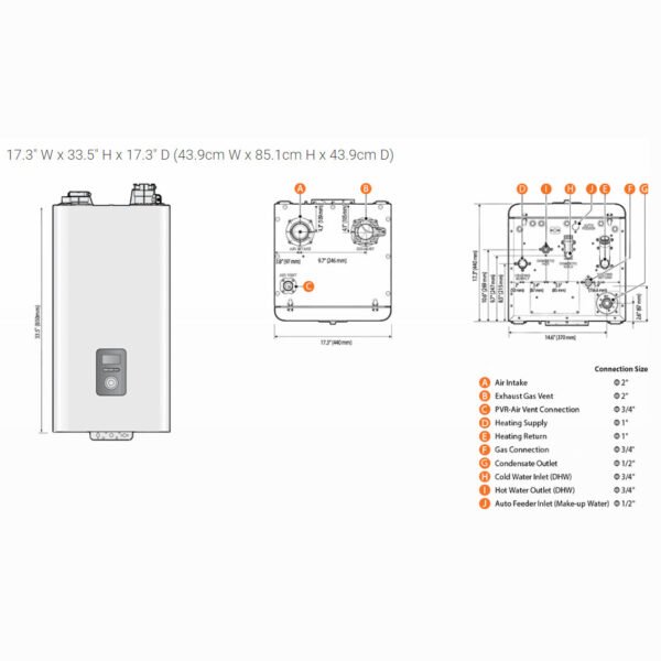 navien_nfc-250-200h_dimensions NFC-250/200H - Condensing Combi-Boiler - 199,900 BTU DHW / 210,000 BTU HTG