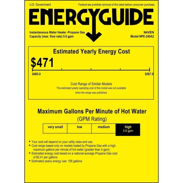 navien_npe240a2_energyguide1-1 NPE-240A2 - Condensing Tankless Water Heater - 199,000 BTU